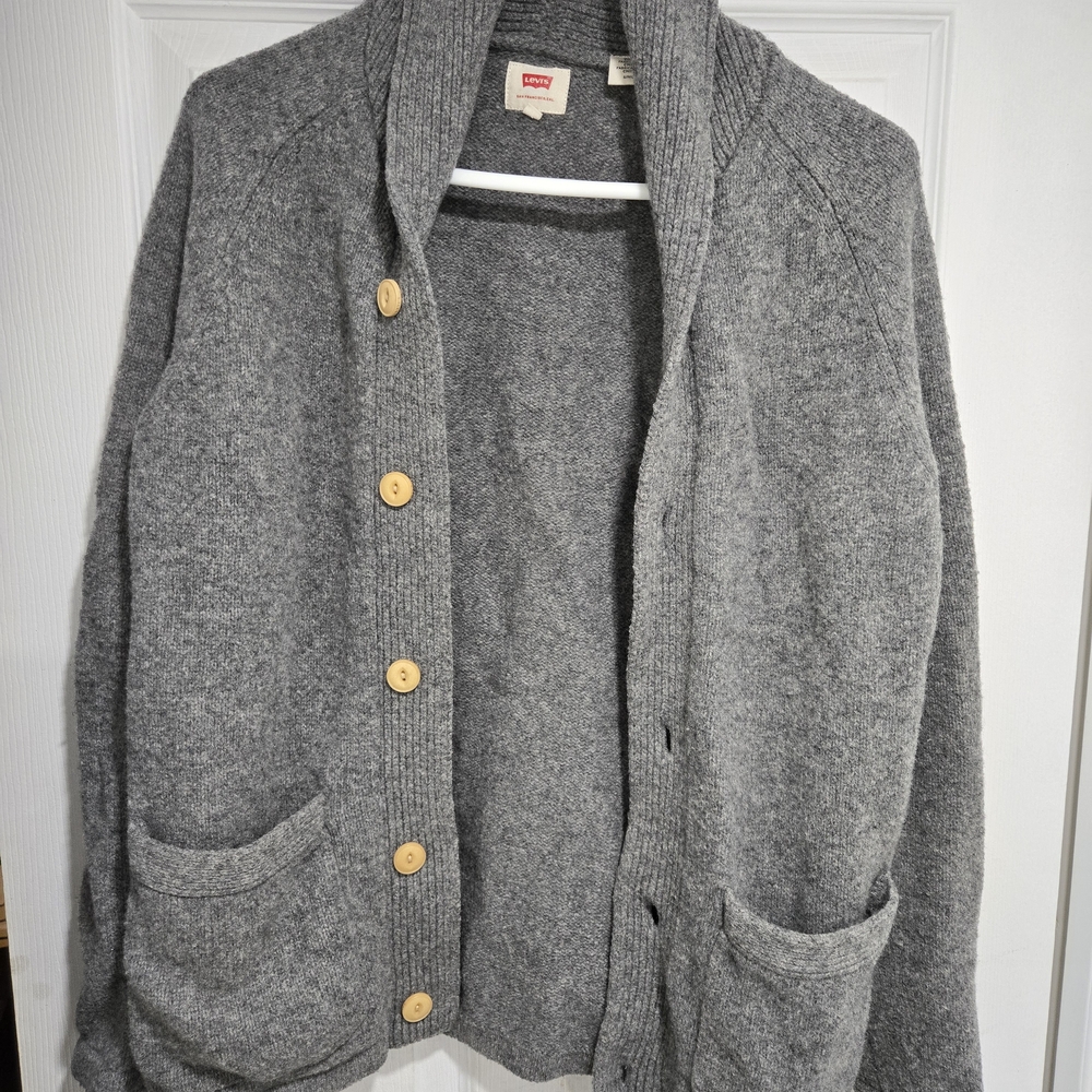 Levi's Gray Shawl-Collar Button Cardigan with Pockets